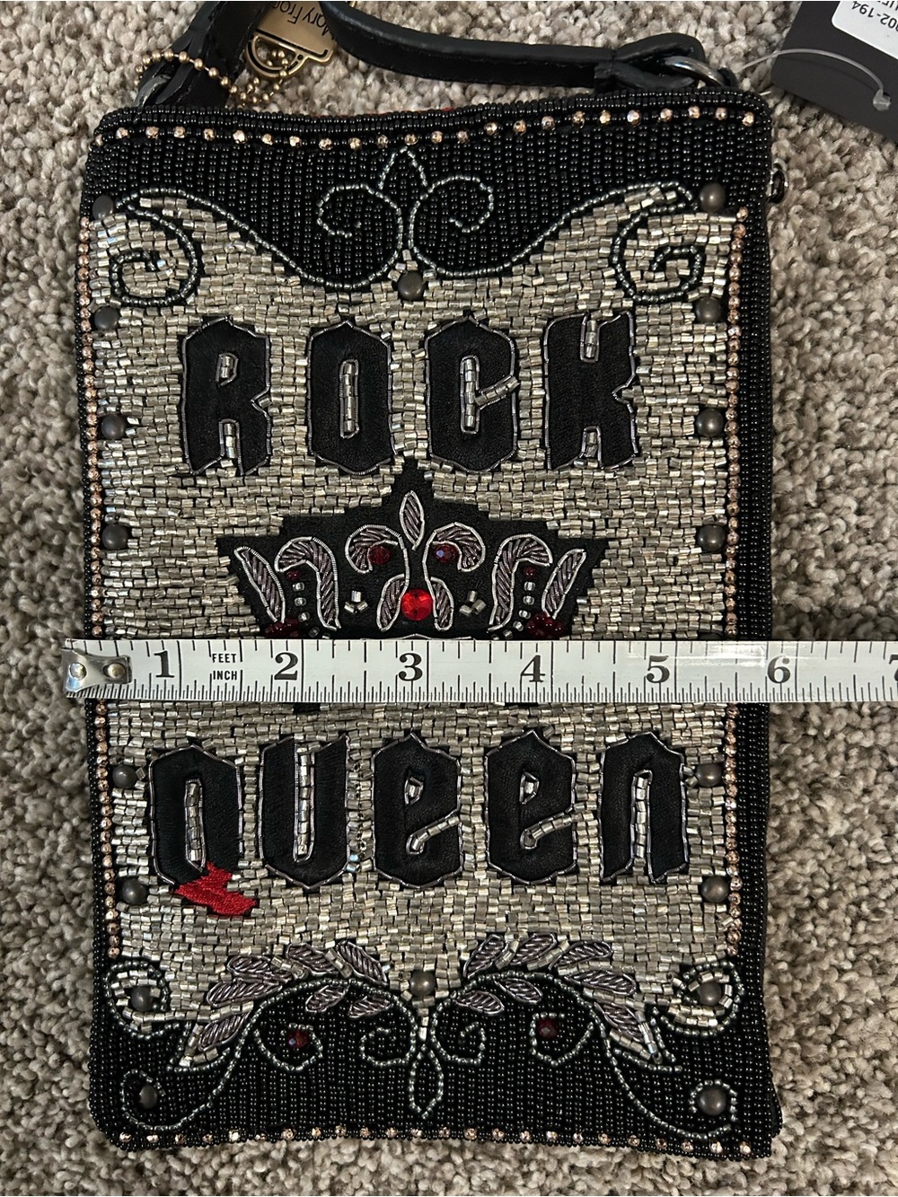 Mary Frances Rock Queen Beaded Mini Crossbody - Black, Silver, Red - Picture 7 of 8